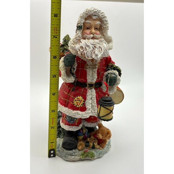 Santa Claus Christmas Figurine Bobble Lantern and Toy Basket Red Plaid Coat - Picture 3 of 11